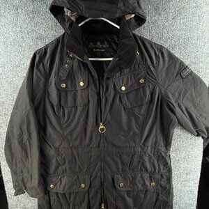 Barbour International Parka Waxed Jacket Women Full Zip Black Size 16 US Adult